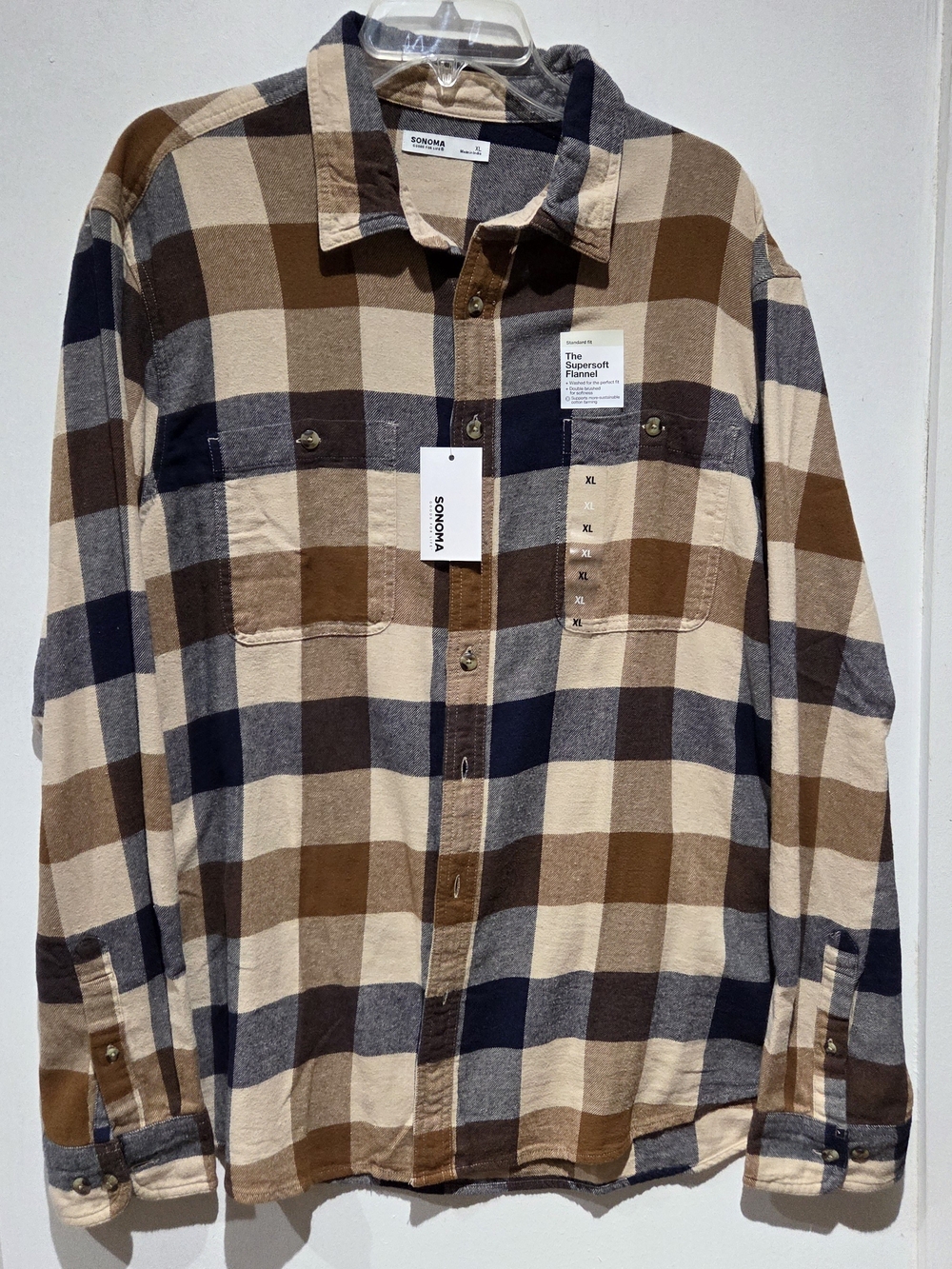 Sonoma Men's Brown Plaid Flannel Shirt